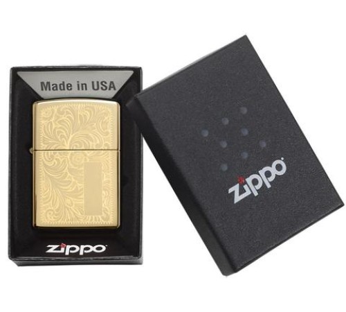 Зажигалка ZIPPO Venetian® с покрытием High Polish Brass, латунь/сталь, золотистая, 38x13x57 мм