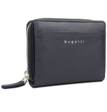 Кошелёк женский BUGATTI Lady Top, на молнии, тёмно-синий, натуральная воловья кожа, 12х2,5х9 см