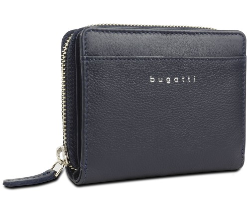 Кошелёк женский BUGATTI Lady Top, на молнии, тёмно-синий, натуральная воловья кожа, 12х2,5х9 см