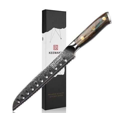 Нож из дамасской стали для хлеба Keemake 8 Inch Bread Knife, бежевый
