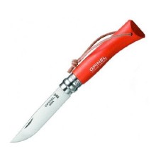 Нож Opinel №8 Trekking, нержавеющая сталь, кожаный темляк, красный, 001705