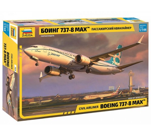 Сборная модель ZVEZDA Пассажирский авиалайнер Боинг 737-8 MAX, 1/144