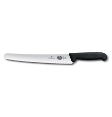 Нож для хлеба и выпечки VICTORINOX Fibrox, лезвие 26 см с волнистой заточкой, чёрный