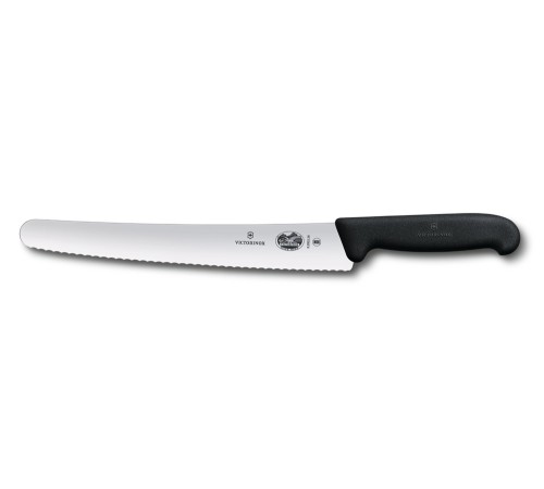 Нож для хлеба и выпечки VICTORINOX Fibrox, лезвие 26 см с волнистой заточкой, чёрный