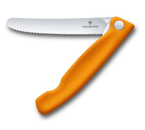 Нож для овощей VICTORINOX SwissClassic, складной, лезвие 11 см с волнистой кромкой, оранжевый