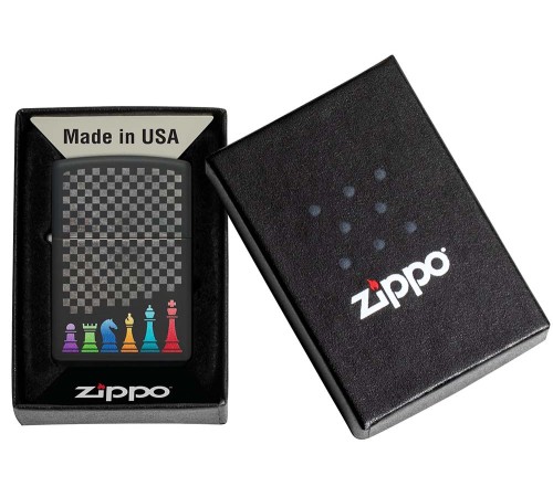 Зажигалка ZIPPO Chess Pieces с покрытием Black Matte, латунь/сталь, черная 38x13x57 мм