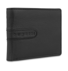 Портмоне BUGATTI Bomba, с защитой данных RFID, чёрное, кожа козы/полиэстер, 12х2х9,5 см