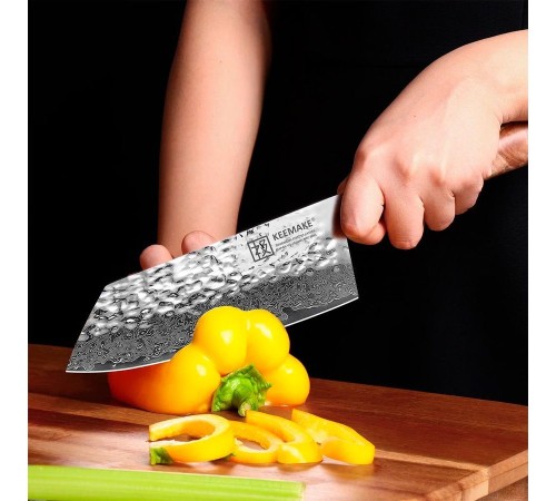 Нож из дамасской стали для овощей Keemake 7 Inch Nakiri Knife, синий + бежевый