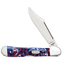 Нож перочинный ZIPPO Patriotic Kirinite Smooth Mini Copperlock, 92 мм, синий + ЗАЖИГАЛКА ZIPPO 207