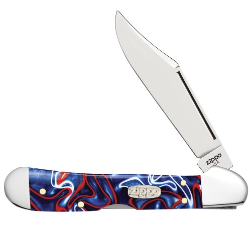 Нож перочинный ZIPPO Patriotic Kirinite Smooth Mini Copperlock, 92 мм, синий + ЗАЖИГАЛКА ZIPPO 207