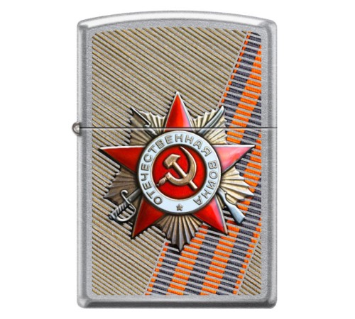 Зажигалка ZIPPO День победы с покрытием Street Chrome™, латунь/сталь, серебристая, 38x13x57 мм