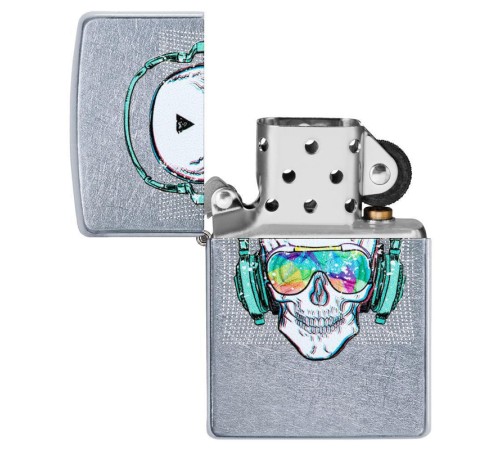 Зажигалка ZIPPO Skull Headphone с покрытием Street Chrome™, латунь/сталь, серебристая, 38x13x57 мм