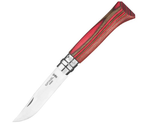 Нож Opinel №08, нержавеющая сталь, ручка из березы, красная  ручка, 002390
