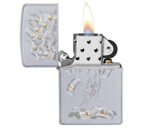 Зажигалка ZIPPO Money Tree Design с покрытием Satin Chrome, латунь/сталь, серебристая, 38x13x57 мм