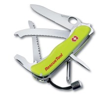 Нож перочинный VICTORINOX Rescue Tool, 111 мм, 14 функций, серейторное лезвие с петлёй, жёлтый