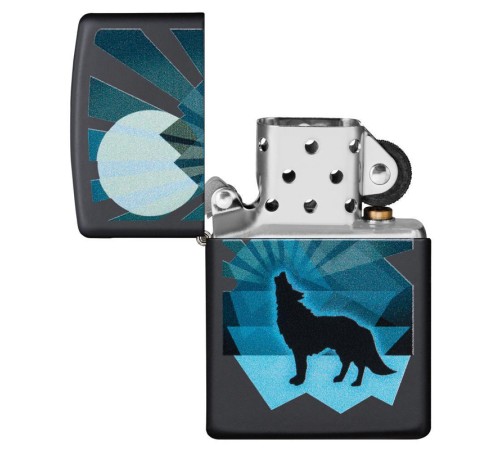 Зажигалка ZIPPO Wolf and Moon с покрытием Black Matte, латунь/сталь, чёрная, матовая, 38x13x57 мм