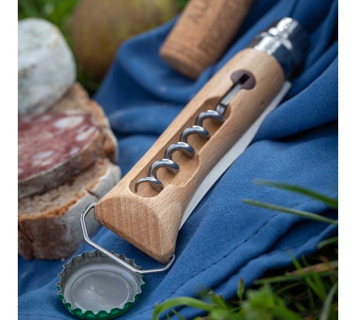 Нож Opinel №10, нержавеющая сталь, рукоять из бука, со штопором
