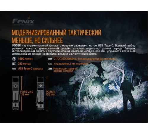 Набор Fenix PD36R LED Flashlight+E01 V2.0