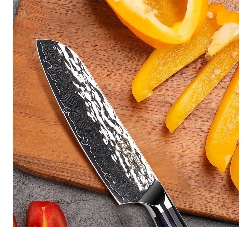 Нож сантоку из дамасской стали Keemake 5 Inch Santoku Knife, синий