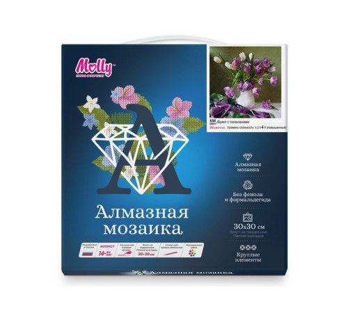 Картины мозаикой 30х30 БУКЕТ С ТЮЛЬПАНАМИ (28 цветов)