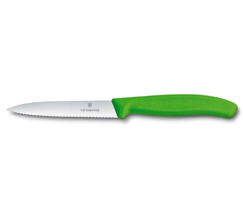 Нож для овощей VICTORINOX SwissClassic, лезвие 10 см с волнистой заточкой, зелёный