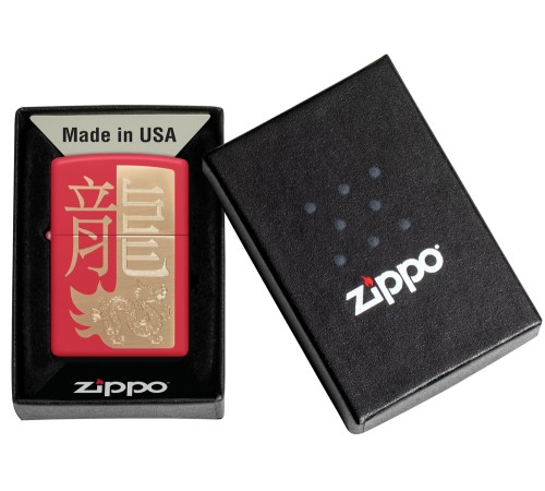 Зажигалка ZIPPO Year of the Dragon 2024 с покрытием Red Matte, латунь/сталь, красная, 38x13x57 мм