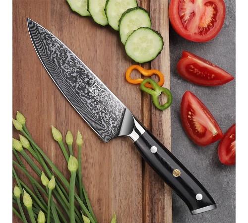 Нож шеф-повара из дамасской стали Keemake 6,5 Inch Chef Knife, черный