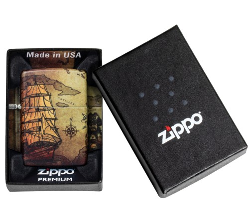 Зажигалка Zippo Pirate Ship с покрытием White Matte, латунь/сталь, белая, матовая, 38x13x57 мм