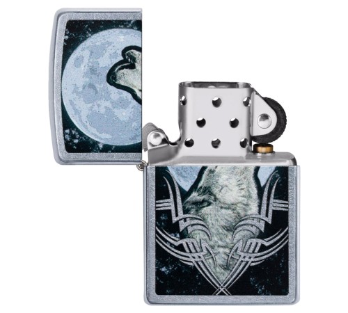 Зажигалка ZIPPO Howling Wolf с покрытием Street Chrome, латунь/сталь, серебристая, 38x13x57 мм