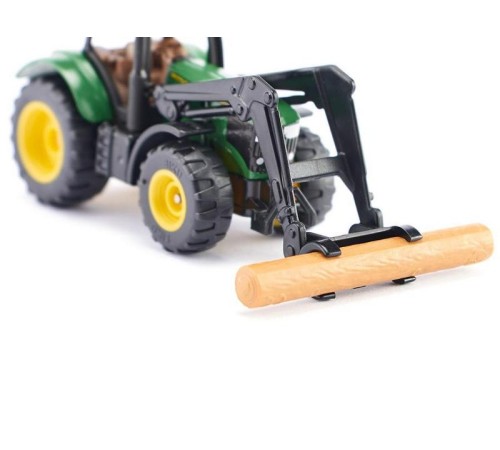 Трактор Siku 1540 John Deere с фронтальным погрузчиком для захвата брёвен