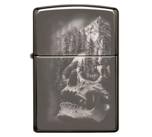 Зажигалка ZIPPO Skull Design с покрытием Black Ice®, латунь/сталь, черная, 38x13x57 мм