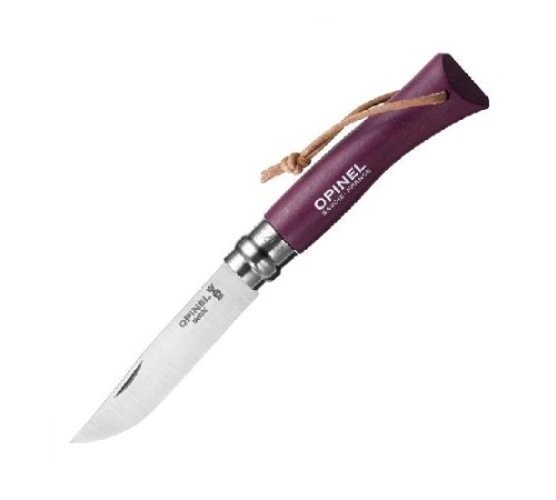 Нож Opinel №7 Trekking, нержавеющая сталь, кожаный темляк, фиолетовый, 001444