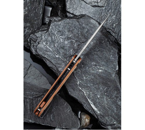 Складной нож CIVIVI Button Lock Elementum 14C28N Steel Gray Stonewashed Handle Brown Micarta