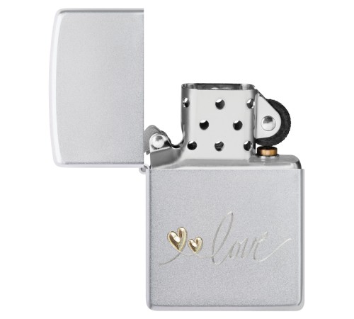 Зажигалка ZIPPO Love Design с покрытием Satin Chrome, латунь/сталь, серебристая, 38x13x57 мм