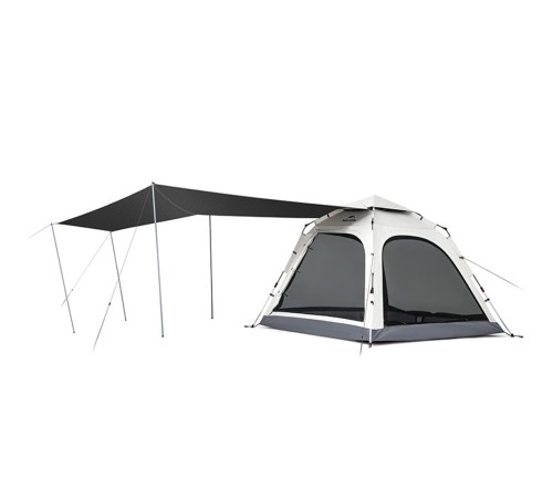 Палатка Naturehike Ango Automatic CNK2550WS010 трёхместная, большая, c навесом, светло-серая с серым
