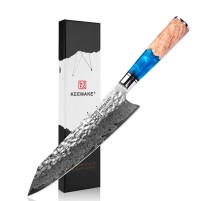 Нож кирицукe из дамасской стали Keemake 8 Inch Kiritsuke Knife, синий + бежевый
