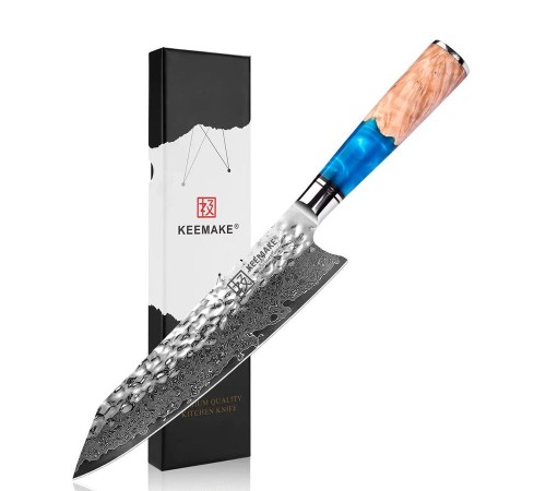 Нож кирицукe из дамасской стали Keemake 8 Inch Kiritsuke Knife, синий + бежевый