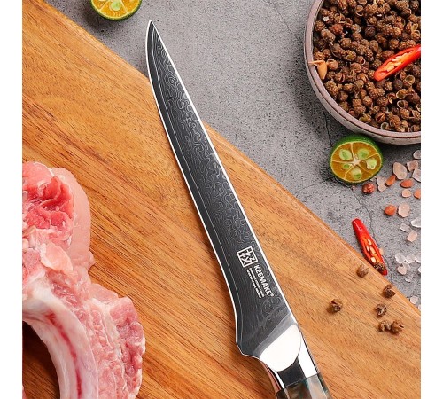 Нож обвалочный из дамасской стали Keemake 6 Inch Boning Knife Green Gem, бежевый