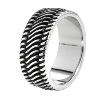 Кольцо ZIPPO Tyre Shape Ring, серебристо-чёрное, с орнаментом в форме шины, сталь, диаметр 19,7 мм