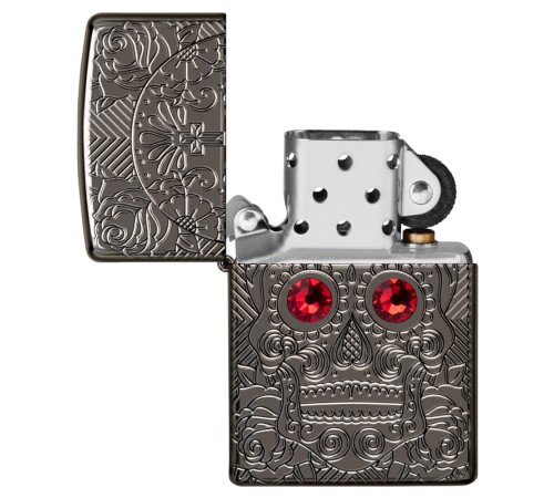 Зажигалка ZIPPO Armor™ Crystal с покрытием High Polish Black Ice®, латунь/сталь, чёрная, 38x13x57 мм