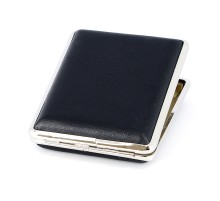Портсигар S.Quire, сталь+искусственная кожа, черный цвет, гладкий, 74*95*18 мм