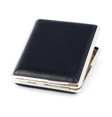Портсигар S.Quire, сталь+искусственная кожа, черный цвет, гладкий, 74*95*18 мм