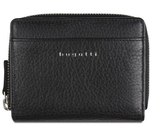 Кошелёк женский BUGATTI Lady Top, на молнии, чёрный, натуральная воловья кожа, 12х2,5х9 см