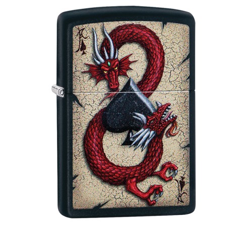 Зажигалка ZIPPO Dragon Ace с покрытием Black Matte, латунь/сталь, чёрная, матовая, 38x13x57 мм