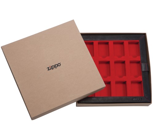 Кейс коллекционера для 12 зажигалок ZIPPO, чёрный, натуральная кожа, 24,5x3x24,5 см