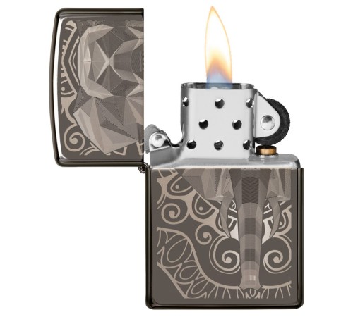 Зажигалка ZIPPO Elephant Fancy Fill Design с покрытием Black Ice®, латунь/сталь, чёрная, 38x13x57 мм