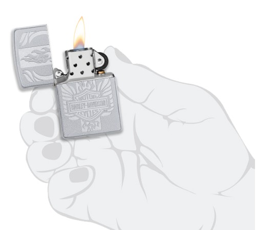 Зажигалка ZIPPO Harley-Davidson® c покрытием Satin Chrome™, латунь/сталь, серебристая, 38x13x57 мм
