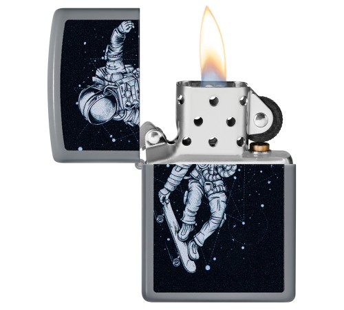 Зажигалка ZIPPO Skateboarding Astronaut с покрытием Flat Grey, латунь/сталь, серая, 38x13x57 мм