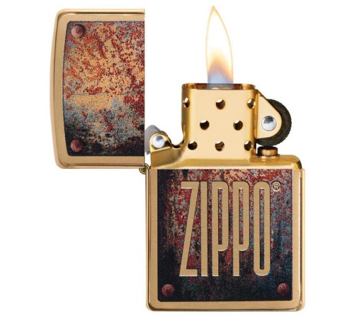 Зажигалка ZIPPO Rusty Plate с покрытием Brushed Brass, латунь/сталь, золотистая, 38x13x57 мм