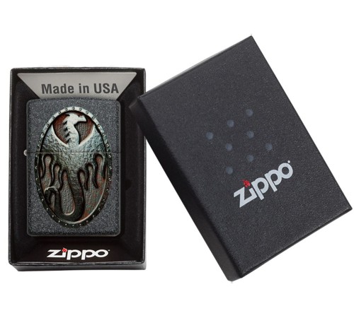 Зажигалка ZIPPO Metal Dragon Shield Design с покрытием Iron Stone™, латунь/сталь, серая, 38x13x57 мм